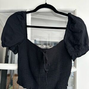 Aritzia Black Smocked Puff Sleeve Top